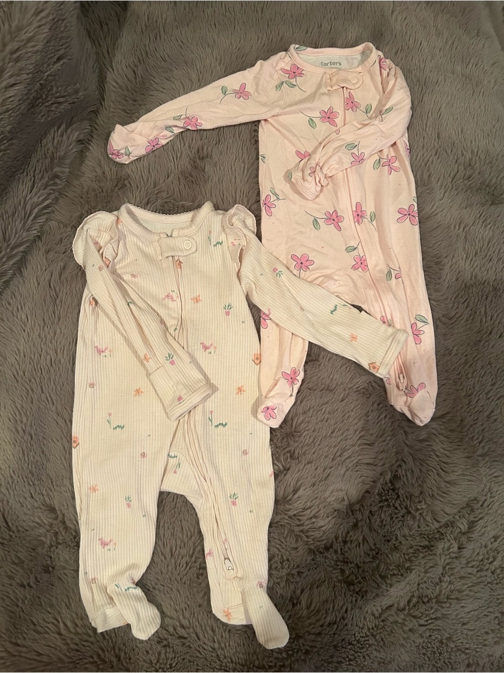Carter's Light Pink and Cream Floral Footed One-Piece Set
